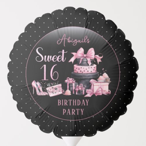 Glam Pink Black Fashion Sweet 16 Birthday Party Balloon