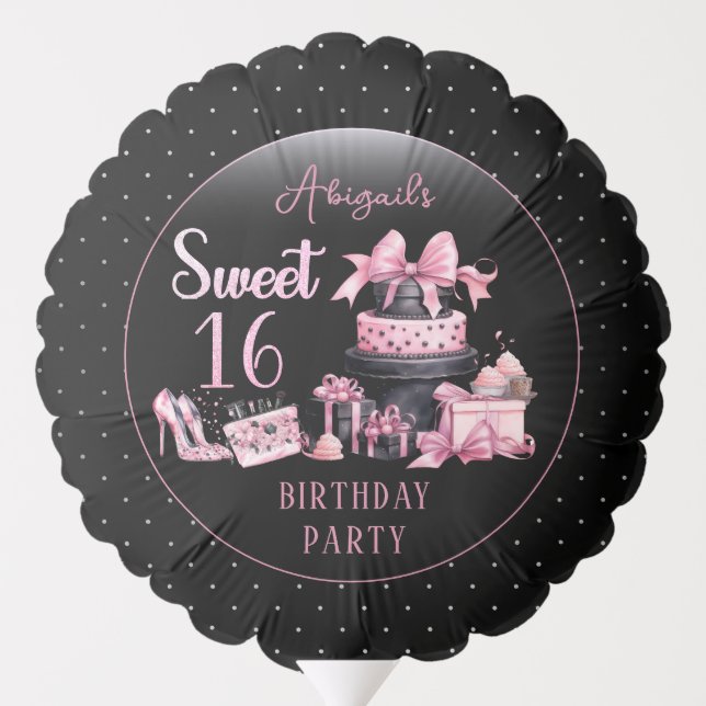 Glam Pink Black Fashion Sweet 16 Birthday Party Balloon (Back)