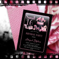 Glam Pink Black Fashion Sweet 16 Birthday Party