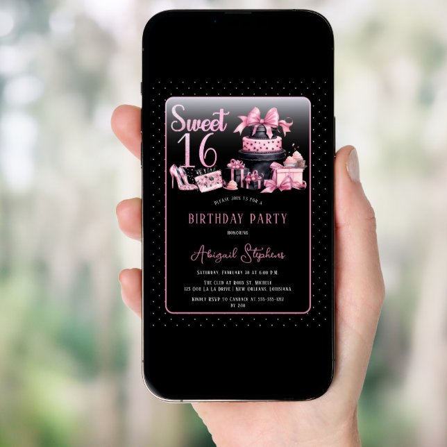 Glam Pink Black Fashion Sweet 16 Birthday Party Invitation (Front Digital)
