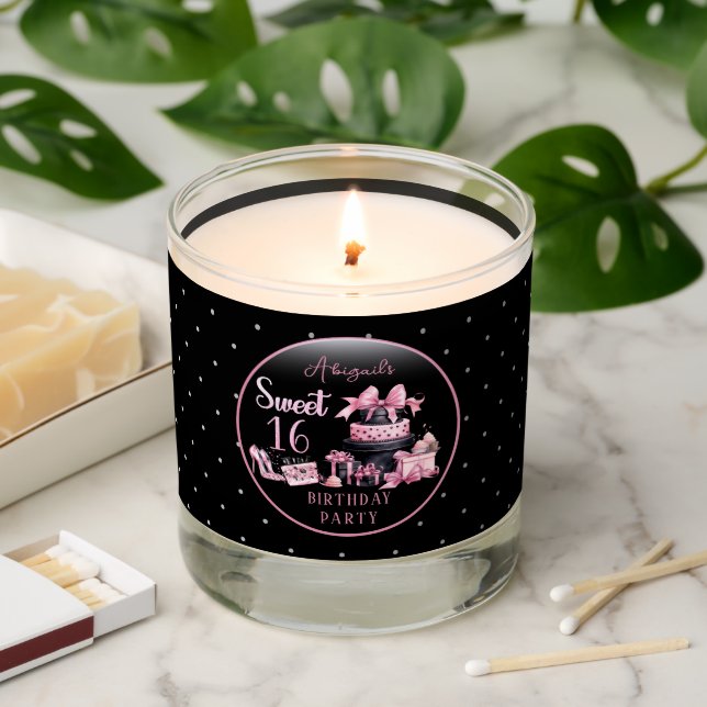 Glam Pink Black Fashion Sweet 16 Birthday Party Scented Candle (Lit)
