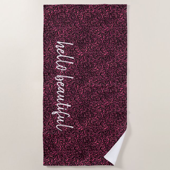 Glam Pink Black Leopard Print Beach Towel (Front)