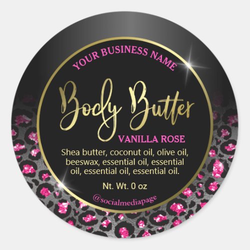 Glam Pink Black Leopard Print Body Butter Labels