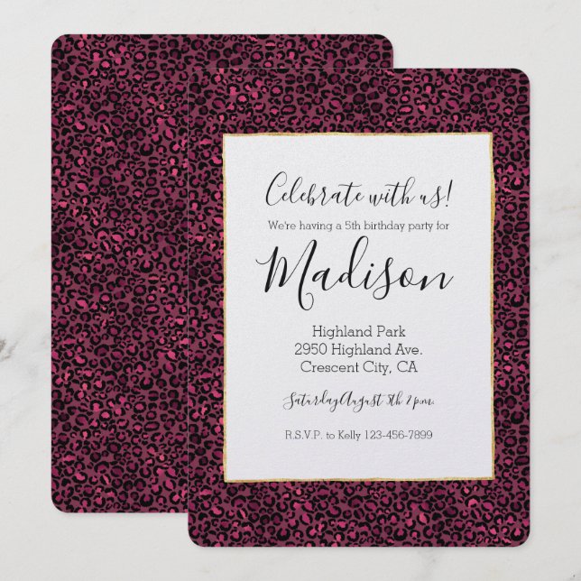 Glam Pink Black Leopard Print Invitation (Front/Back)