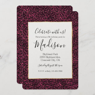 Glam Pink Black Leopard Print Invitation