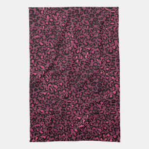 Glam Pink Black Leopard Print Kitchen Towel