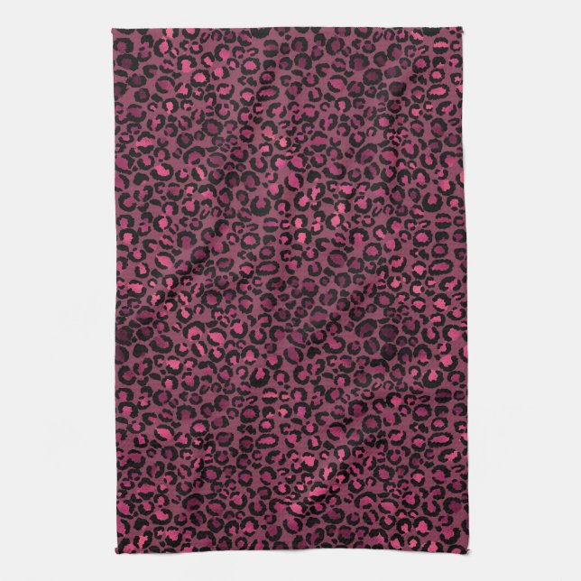 Glam Pink Black Leopard Print Kitchen Towel (Vertical)