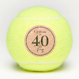 Glam Pink & Black Personalized 40 & Foxy Tennis Balls