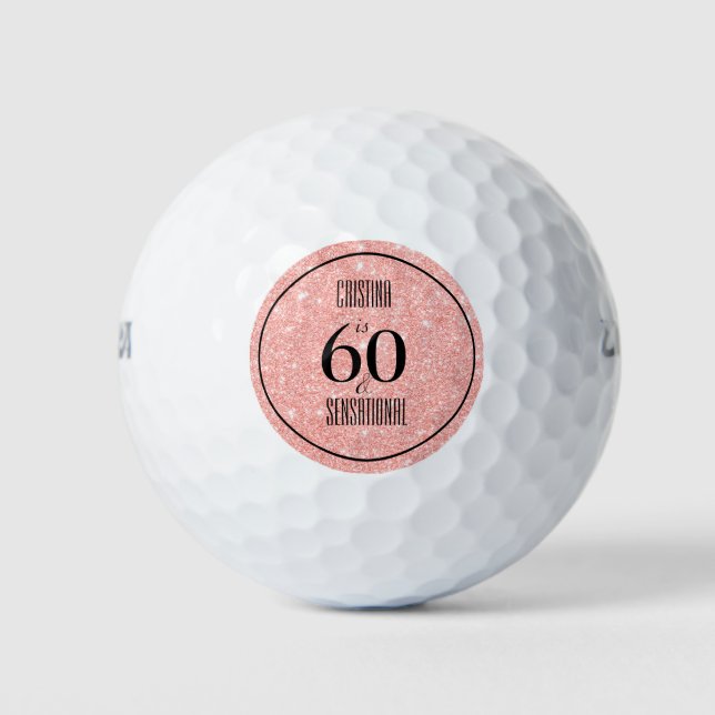 Glam Pink & Black Personalized 60 & Sensational Golf Balls (Front)