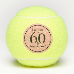 Glam Pink & Black Personalized 60 & Sensational Tennis Balls