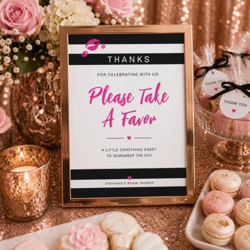 Glam Pink, Black, White Bridal Shower Favor Sign