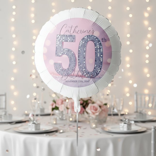 Glam Pink Bokeh Silver Glitter 50th Birthday Balloon (Creator Uploaded)