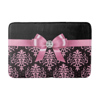Glam Pink Bow-Pink Lace-Black Bath Mat