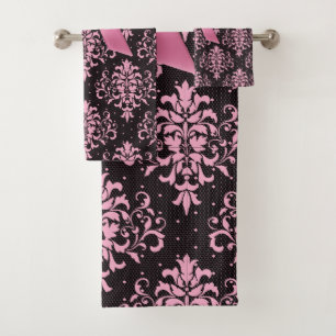 Glam Pink Bow-Pink Lace-Black Bath Towel Set