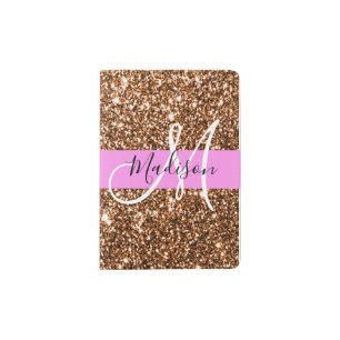 Glam Pink & Bronze Glitter Sparkles Monogram Name Passport Holder