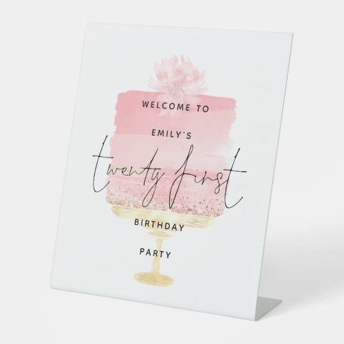 Glam Pink Cake Welcome Name Script 21st Party Pedestal Sign