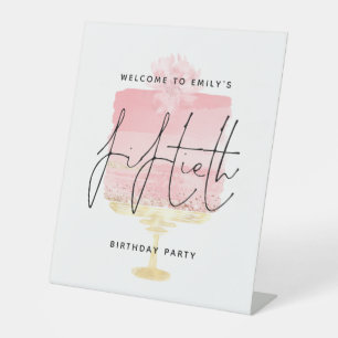 Glam Pink Cake Welcome Name Script 50th Party Pedestal Sign