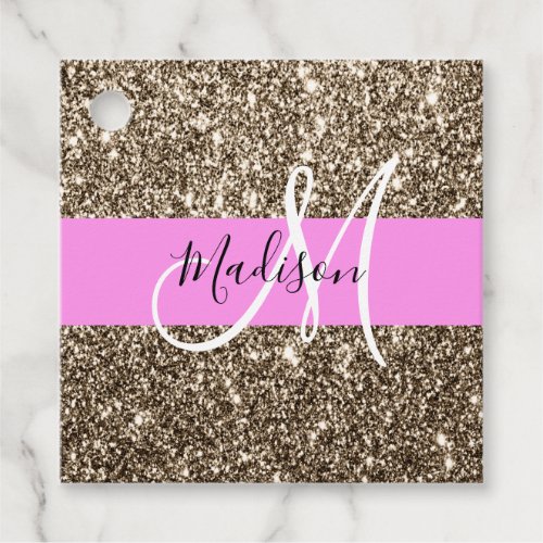 Glam Pink Champagne Gold Glitter Sparkle Monogram Favor Tags