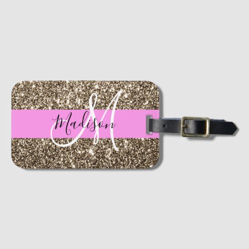 Glam Pink Champagne Gold Glitter Sparkle Monogram Luggage Tag