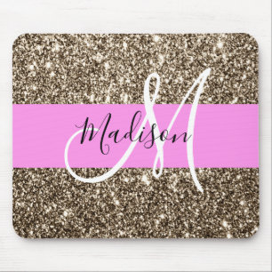 Glam Pink Champagne Gold Glitter Sparkle Monogram Mouse Pad