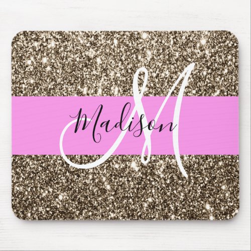 Glam Pink Champagne Gold Glitter Sparkle Monogram Mouse Pad