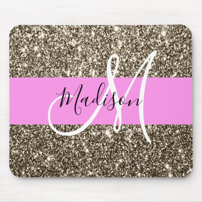 Glam Pink Champagne Gold Glitter Sparkle Monogram Mouse Pad (Front)