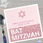 Glam Pink Chic Elegant Religious Bat Mitzvah Napkins<br><div class="desc">These bold yet elegant Bat Mitzvah napkins are a chic way to add a little faux glitter and a lot of pink to your party décor. A band of faux pink glitter at the bottom is the background for bold white lettering spelling out BAT MITZVAH and lends a modern typography...</div>