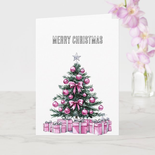 Glam Pink Christmas Tree  Card (Orchid)
