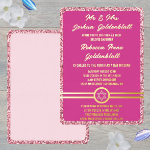 Glam Pink Classic Elegant Bat Mitzvah Gold Foil Invitation