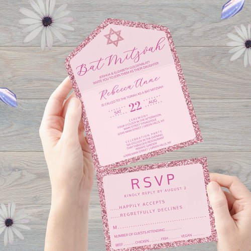 Glam Pink Classic Elegant Bat Mitzvah RSVP