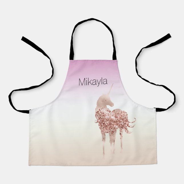 Glam Pink Confetti Glitter Unicorn Personalized Apron (Front)