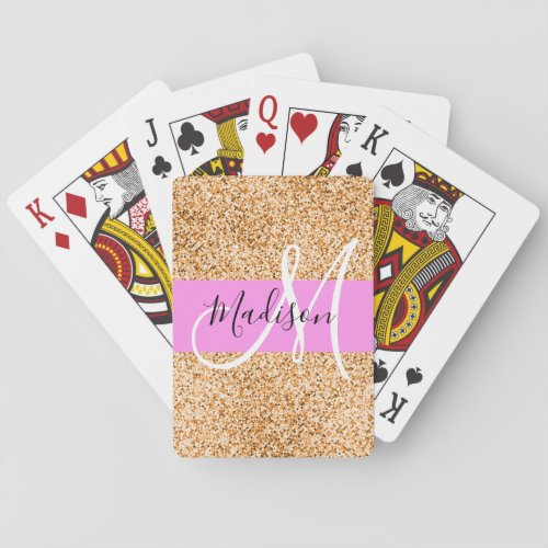 Glam Pink  Copper Glitter Sparkles Monogram Name Poker Cards