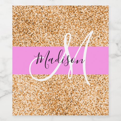 Glam Pink  Copper Glitter Sparkles Monogram Name Wine Label