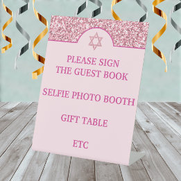 Glam Pink Create Your Own Elegant Bat Mitzvah Pedestal Sign