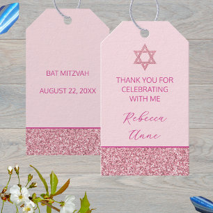Glam Pink Cute Thank You Bat Mitzvah Party Gift Tags