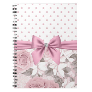 Glam Pink Diamond Bow Floral Polka Dots Notebook