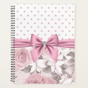 Glam Pink Diamond Bow Floral Polka Dots Planner