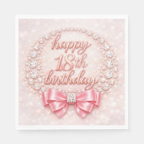 Glam Pink Diamond Happy 18th Birthday Design Napkins