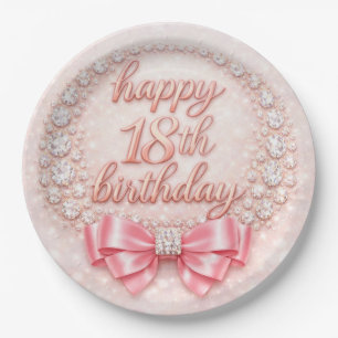 Glam Pink Diamond Happy 18th Birthday Design Paper Plates