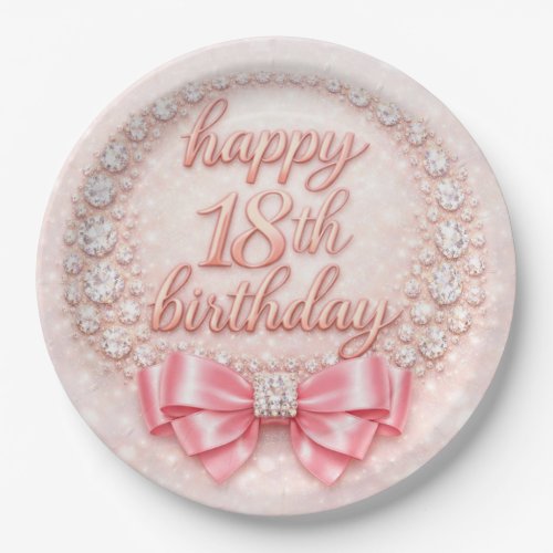 Glam Pink Diamond Happy 18th Birthday Design Paper Plates