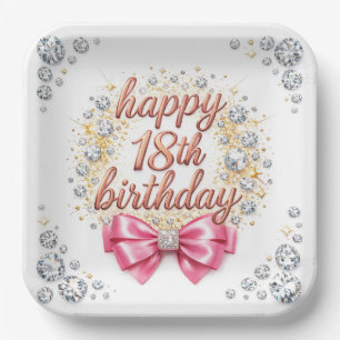 Glam Pink Diamond Happy 18th Birthday Design with Paper Plates