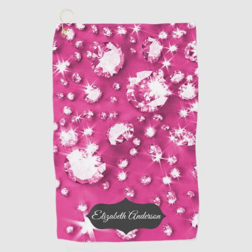 Glam Pink Diamond Jewel Personalized Golf Towel