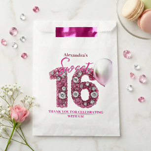 Glam Pink Diamonds & Silver Balloon Sweet 16 Favor Bag