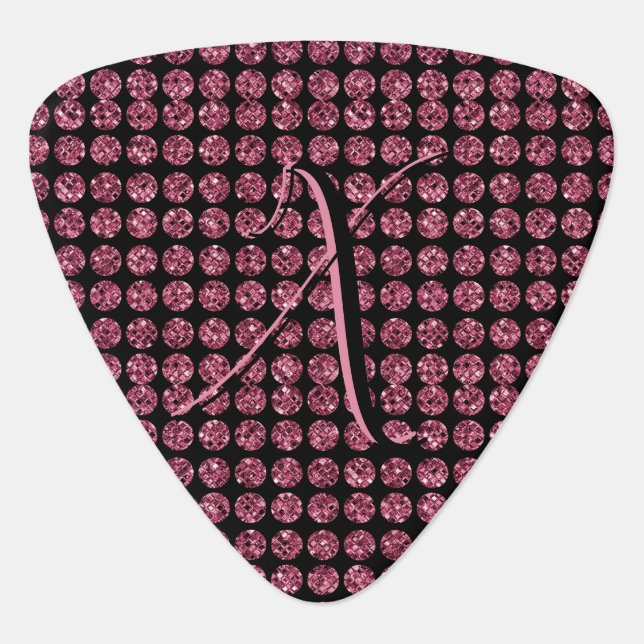 Glam Pink Diamonds Sparkle Monogrammed Custom Guitar Pick (Front)