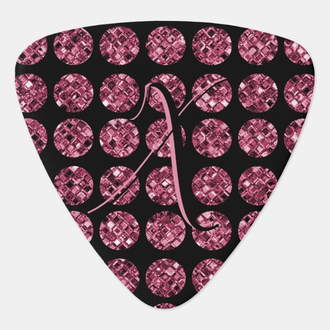 Glam Pink Diamonds Sparkle Monogrammed Custom Guitar Pick (Front)