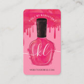 Glam Pink Drips Nail Polish Bottle Monogram Script Business Card (Front)