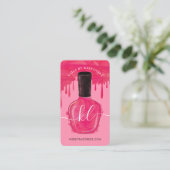 Glam Pink Drips Nail Polish Bottle Monogram Script Business Card (Standing Front)