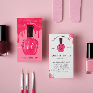 Glam Pink Drips Nail Polish Bottle Monogram Script Business Card