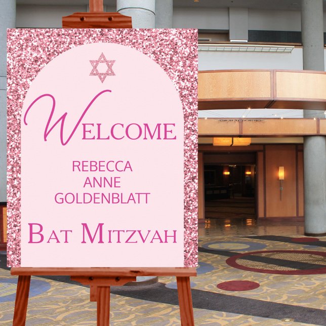 Glam Pink Elegant Chic Bat Mitzvah Welcome Poster (The perfect Bat Mitzvah welcome sign to greet your guests at the venue)