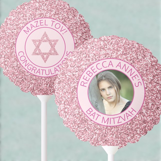 Glam Pink Elegant Photo Girl Bat Mitzvah Party Balloon (Pink glam photo balloons for your Bat Mitzvah party are so easy to personalize)